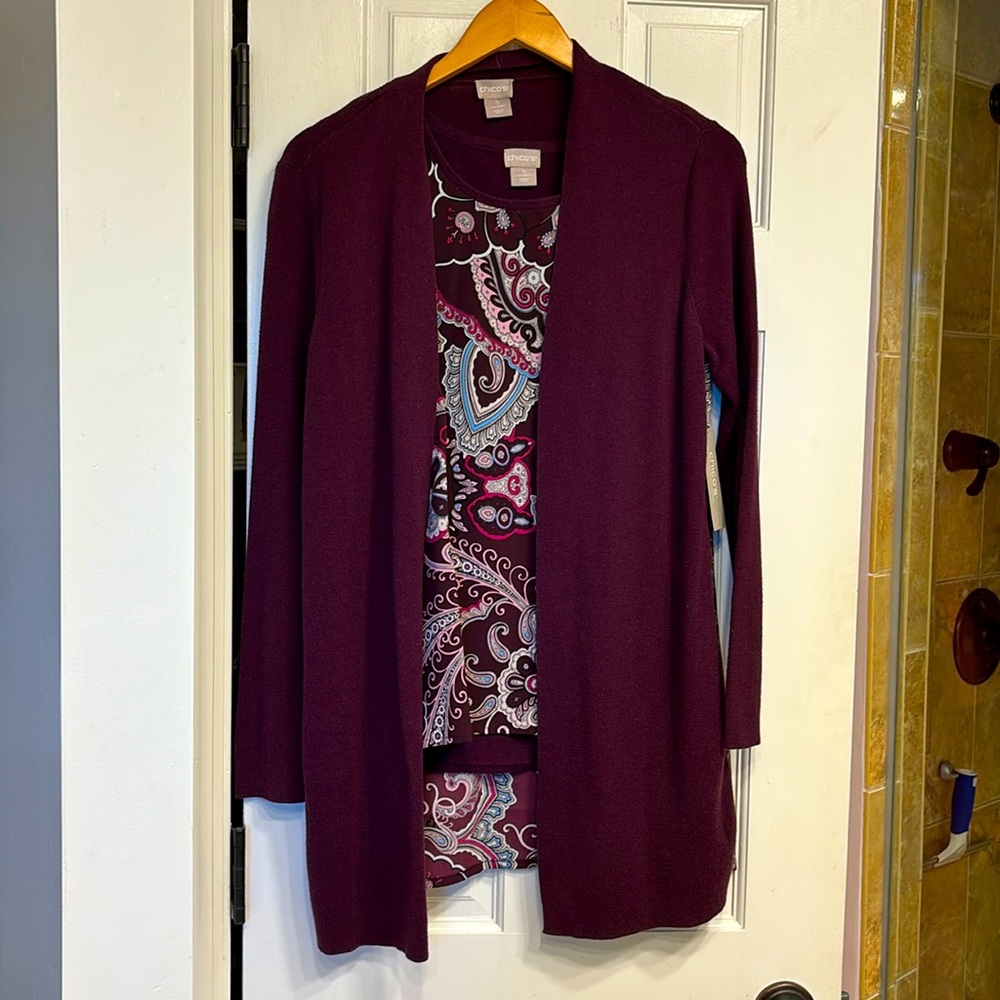 Wine cardigan set.